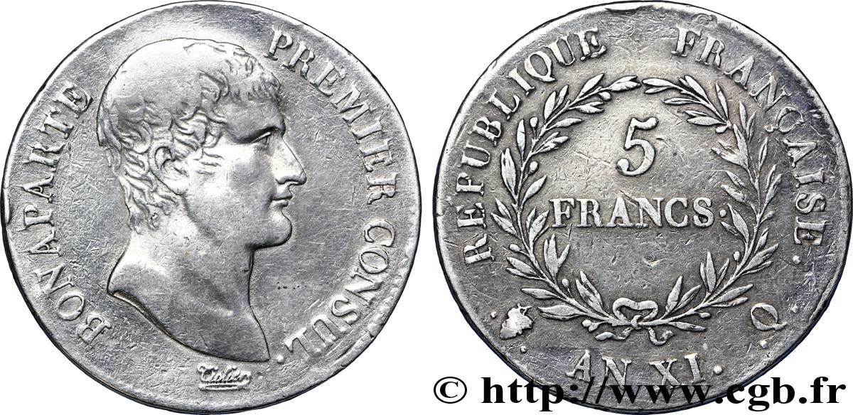 5 francs Bonaparte Premier Consul 1803 Perpignan F.301/7 VF30 