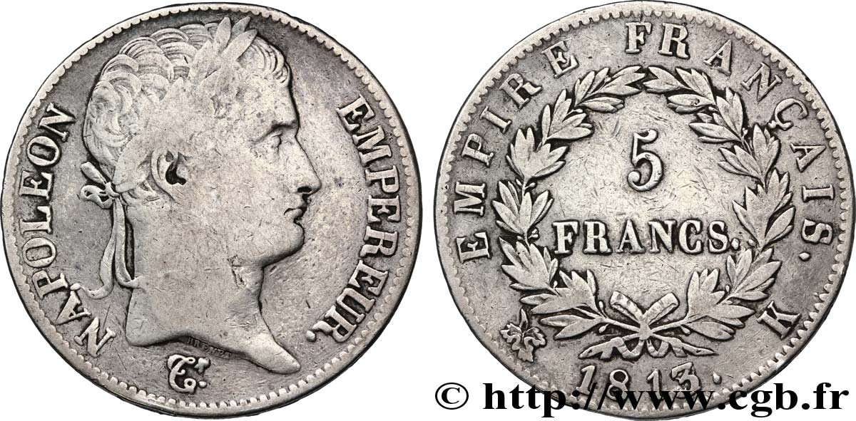 5 francs Napoléon Empereur, Empire français 1813 Bordeaux F.307/65 MB18 