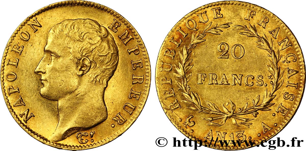 20 francs or Napoléon tête nue, Calendrier révolutionnaire 1805 Paris F.512/1 SPL60 