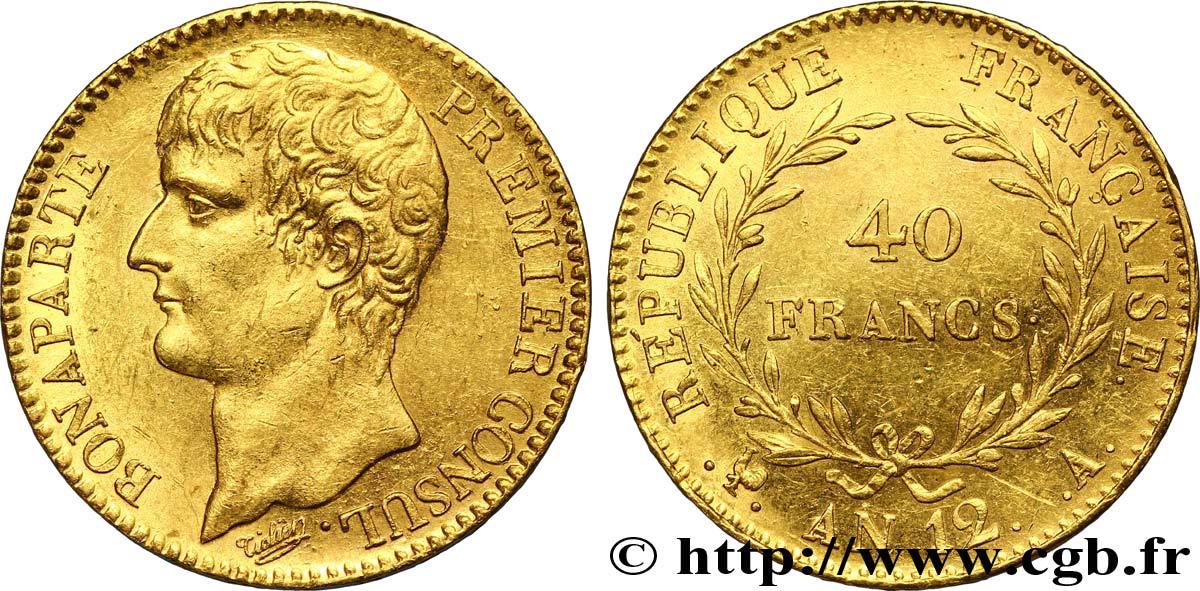 40 francs or Bonaparte Premier Consul 1804 Paris F.536/6 AU58 