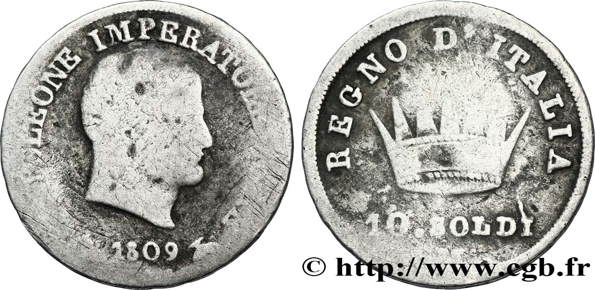 10 soldi Napoléon Empereur et Roi d’Italie 1809 Milan M.271  RC8 
