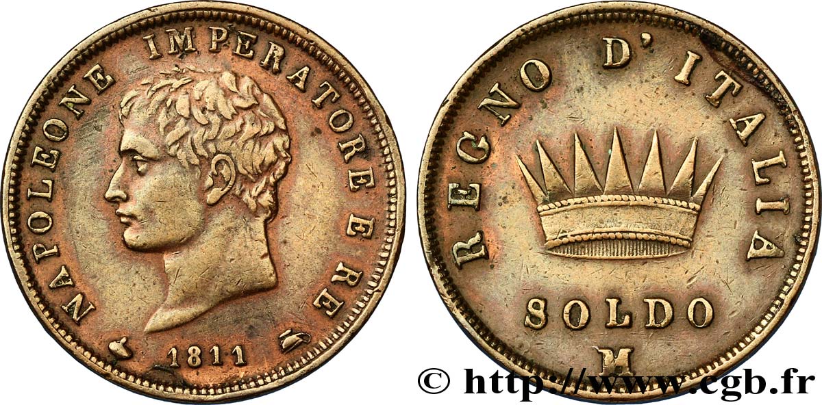 Soldo Napoléon Empereur et Roi d’Italie, 2eme type 1811 Milan M.301  TTB45 