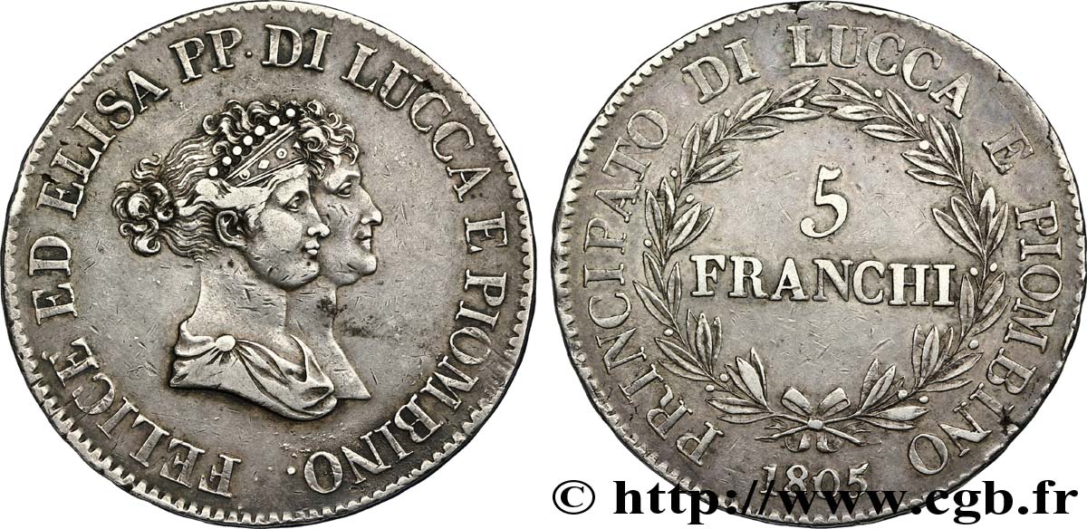 5 franchi, moyens bustes 1805 Florence M.432  TTB48 