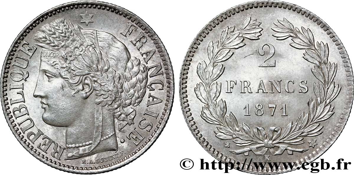 2 francs Cérès, sans légende 1871 Bordeaux F.264/4 fST64 
