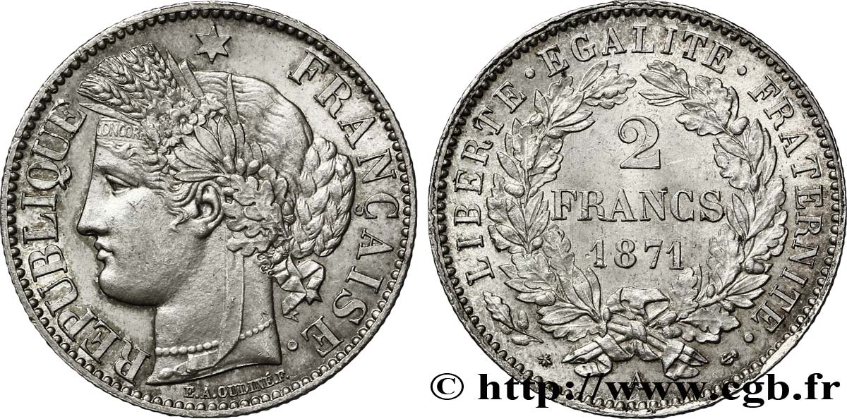 2 francs Cérès, avec légende 1871  Paris F.265/3 SUP62 