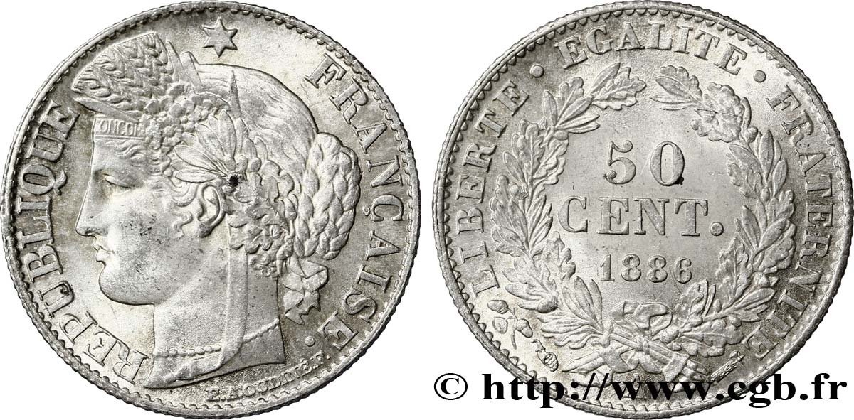 50 centimes Cérès, IIIe République 1886 Paris F.189/11 MS60 