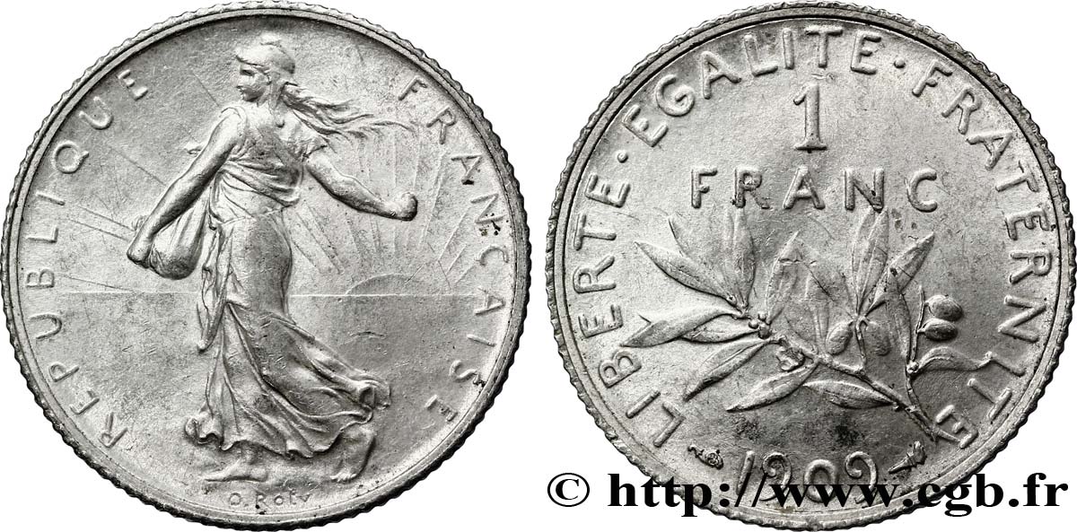 1 franc Semeuse 1909 Paris F.217/14 EBC60 