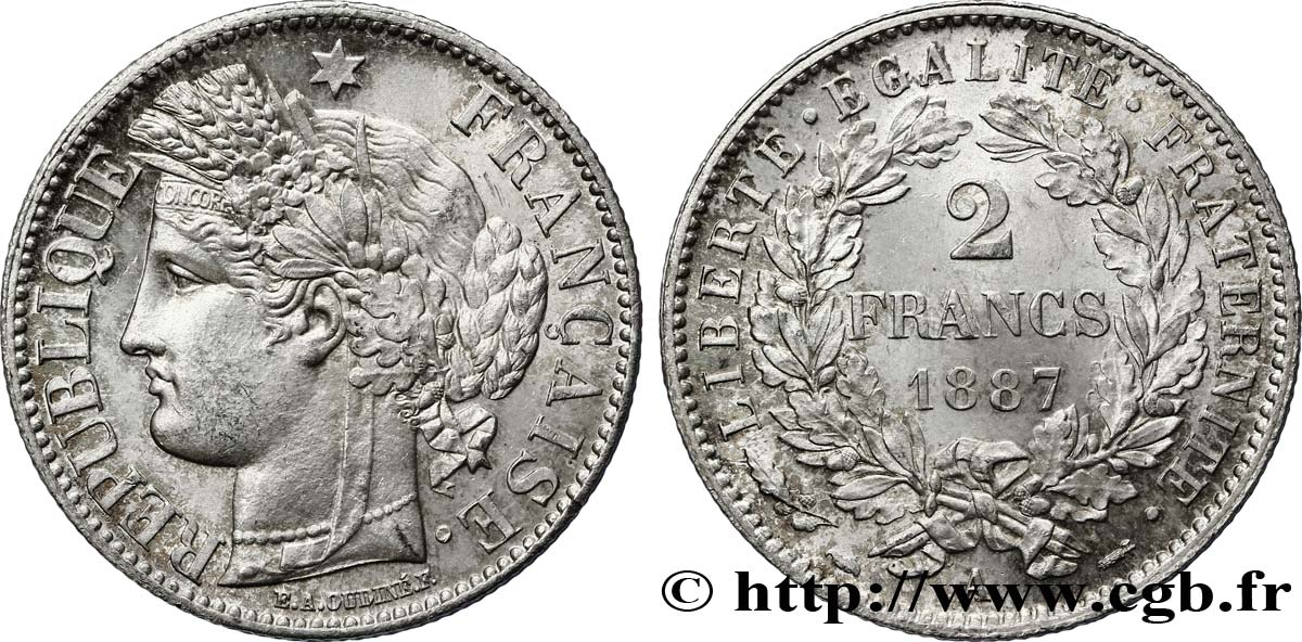 2 francs Cérès, avec légende 1887 Paris F.265/13 VZ62 