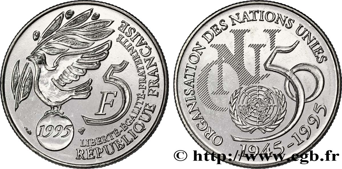 5 francs Cinquantenaire de l’ONU 1995 Pessac F.345/1 SUP62 