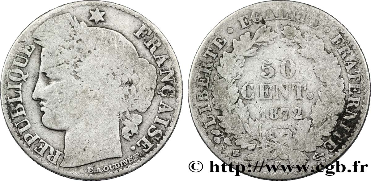 50 centimes Cérès, IIIe République 1872 Bordeaux F.189/4 F12 