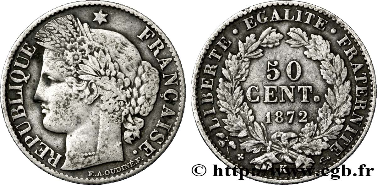 50 centimes Cérès, IIIe République 1872 Bordeaux F.189/4 SS45 