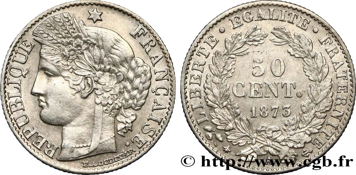 50 centimes Cérès, IIIe République 1873 Paris F.189/5 AU55 