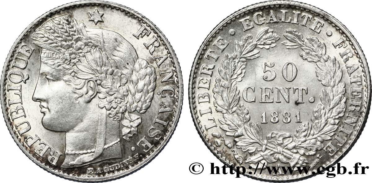 50 centimes Cérès, IIIe République 1881 Paris F.189/9 EBC60 