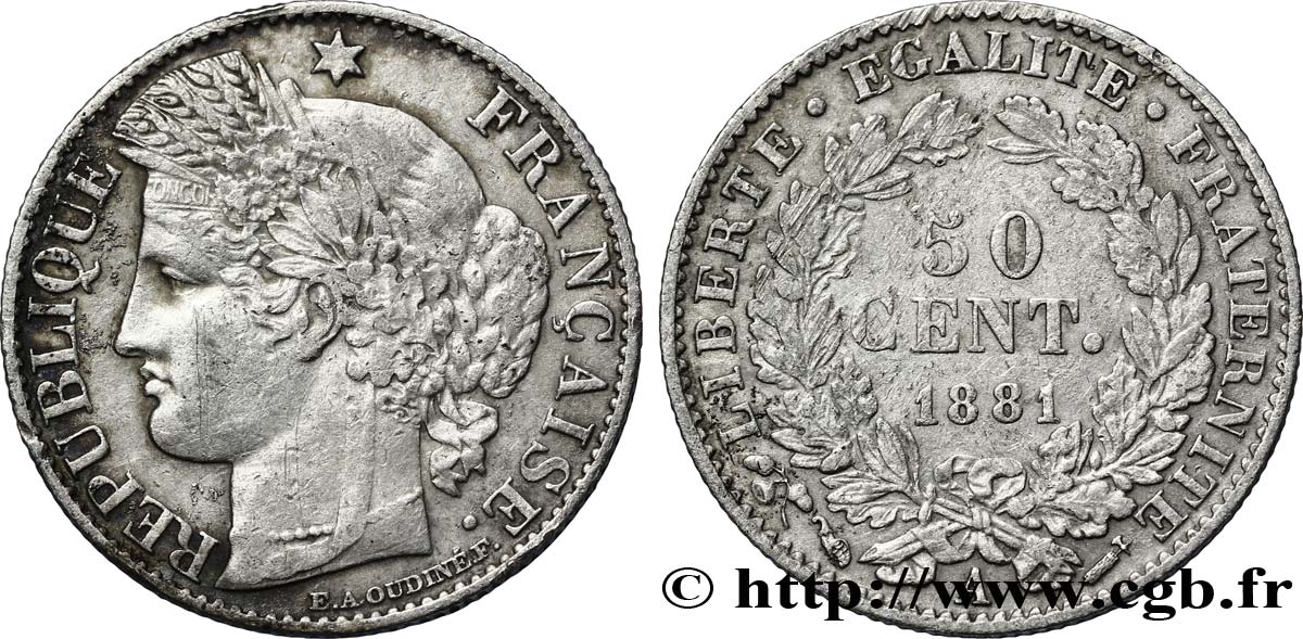 50 centimes Cérès, IIIe République 1881 Paris F.189/9 TTB45 