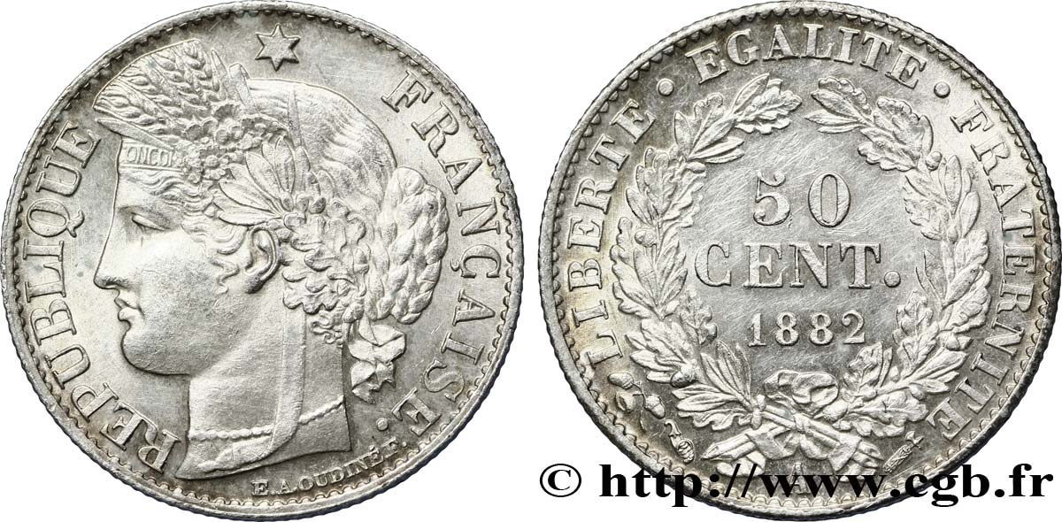 50 centimes Cérès, IIIe République 1882 Paris F.189/10 SUP60 