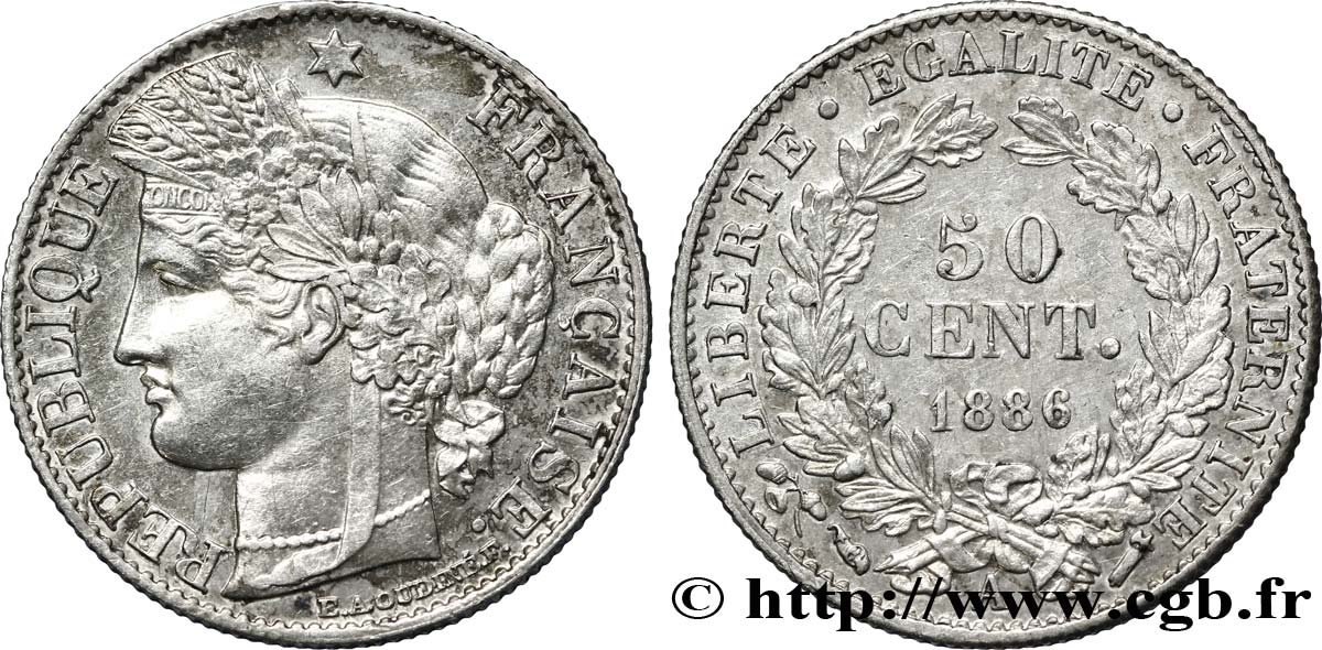 50 centimes Cérès, IIIe République 1886 Paris F.189/11 SPL58 