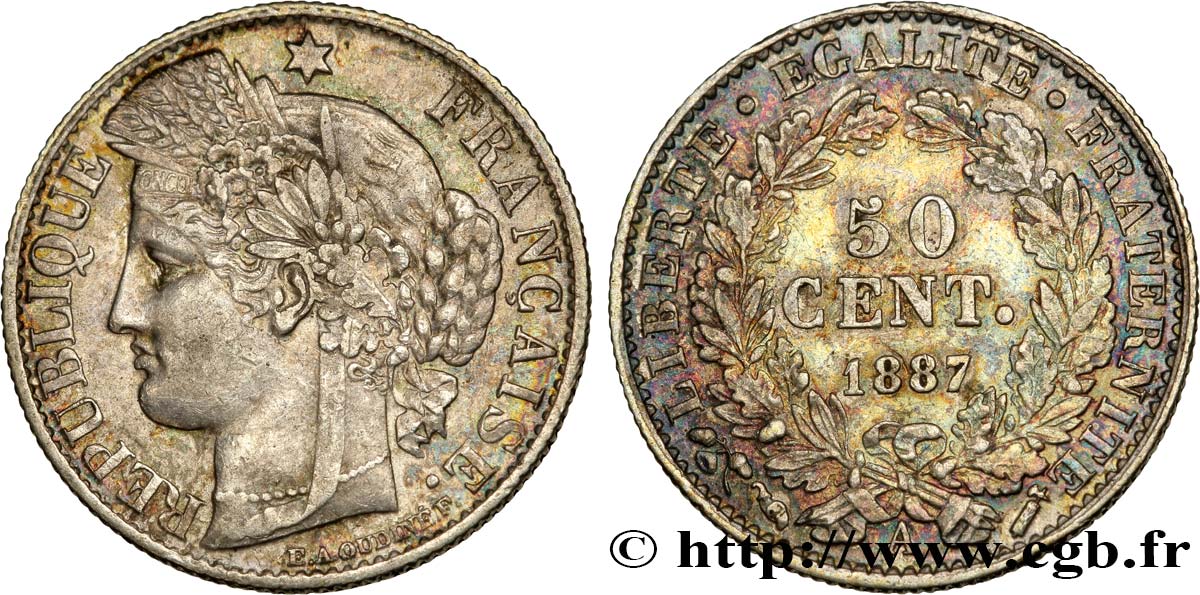 50 centimes Cérès, IIIe République 1887 Paris F.189/12 SS48 
