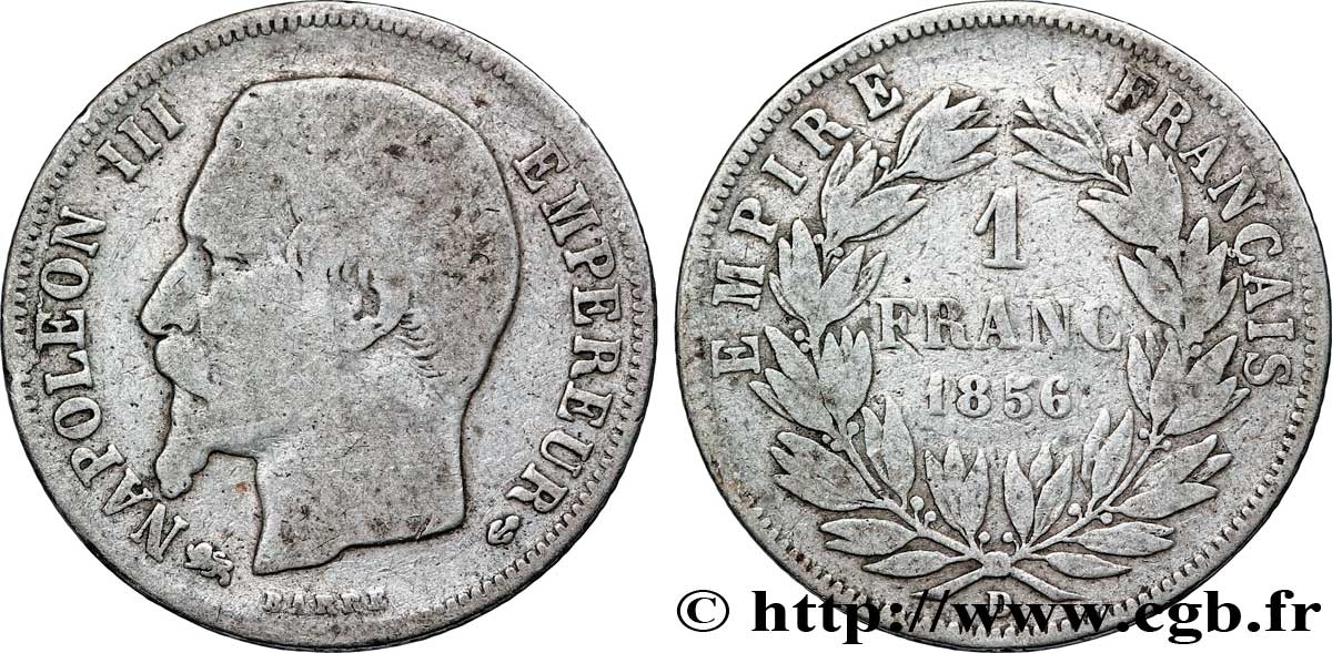 1 franc Napoléon III, tête nue  1856 Lyon F.214/8 SGE10 