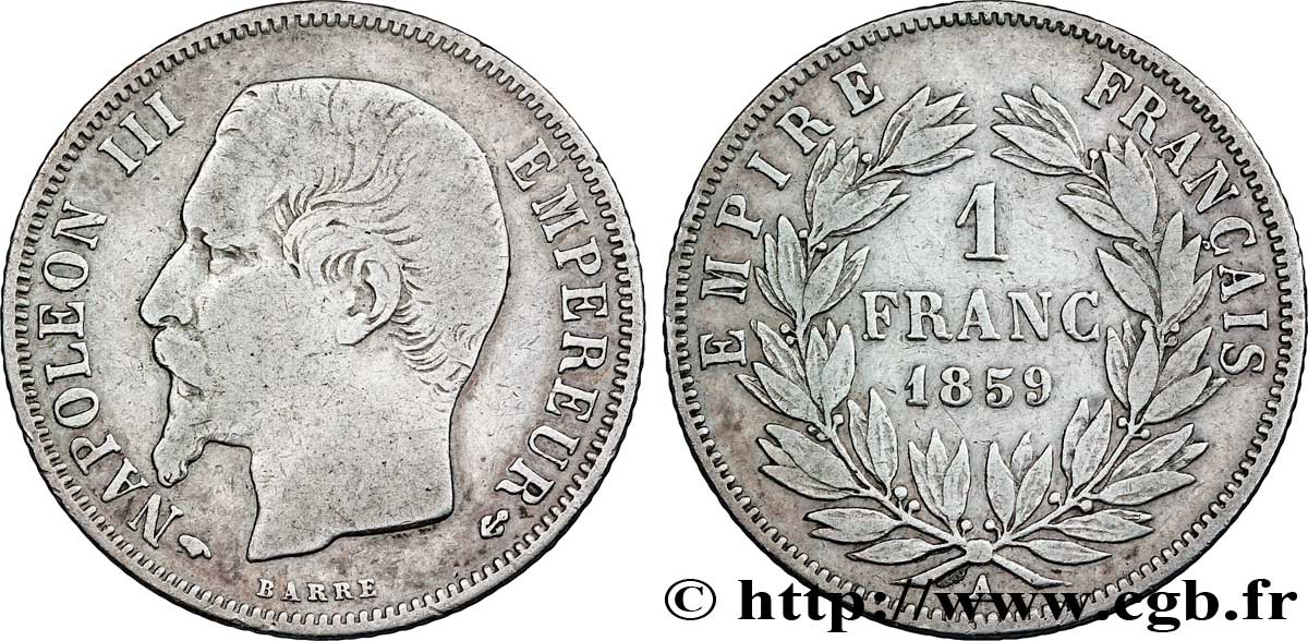 1 franc Napoléon III, tête nue  1859 Paris F.214/12 TB20 