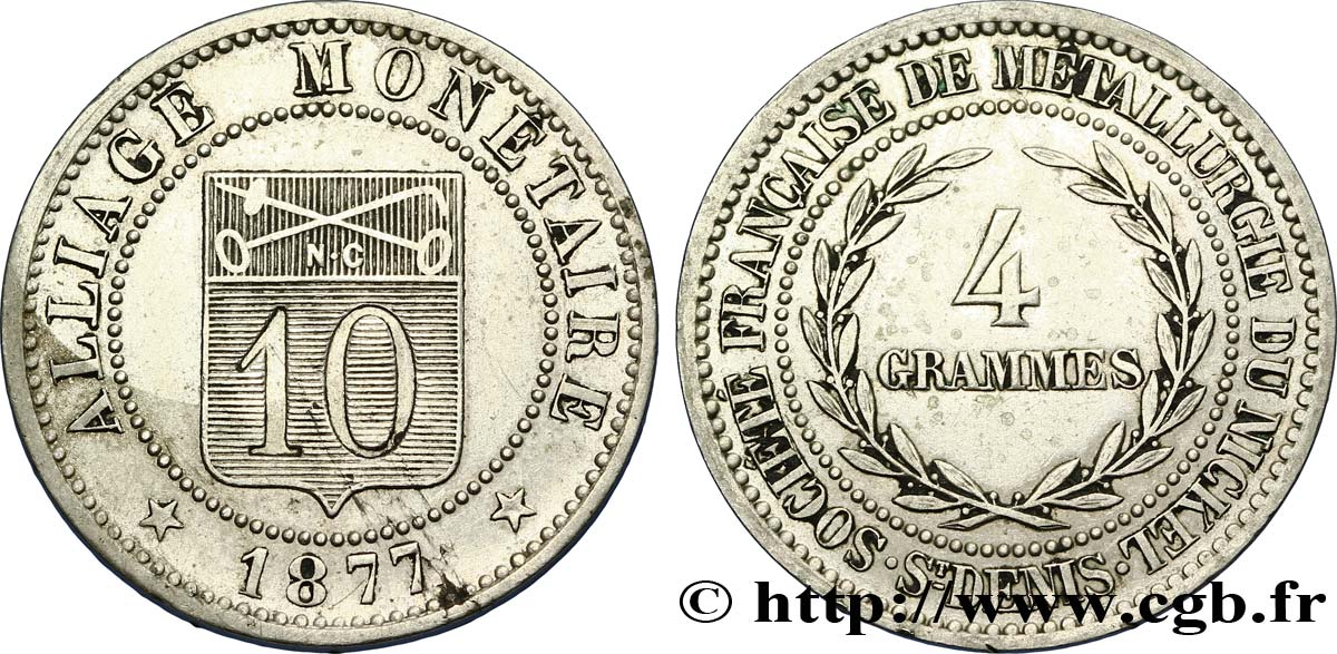 Essai d’alliage de 10 centimes 1877  VG.3897  SUP58 