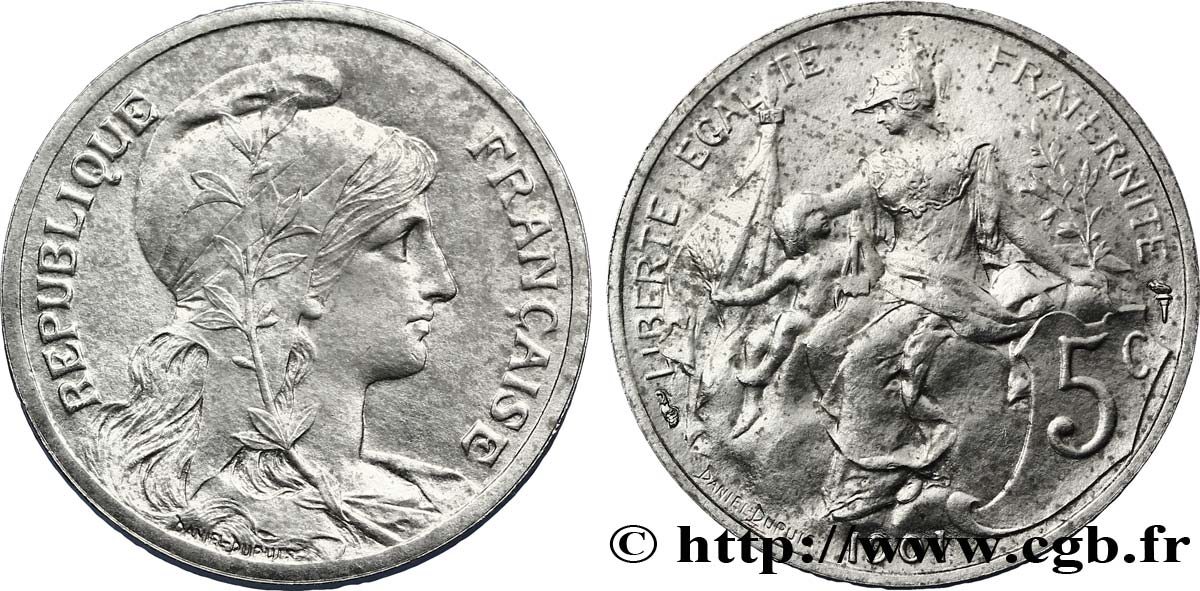 Essai de 5 centimes Daniel-Dupuis, flan nickel 1901  F./ VZ55 