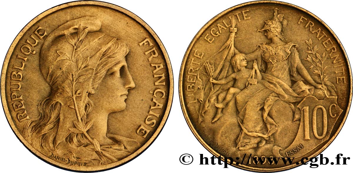 Essai de 10 centimes Daniel-Dupuis en bronze, flan mat 1898 Paris F.136/3 SUP60 