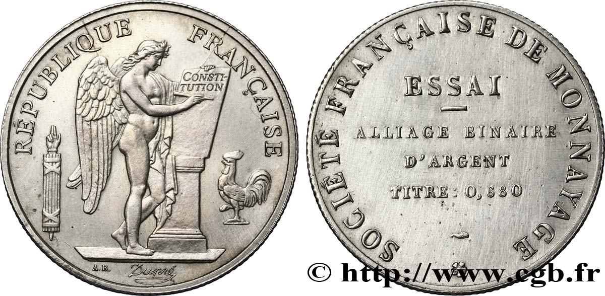 Essai d’alliage binaire d’argent, module de 10 francs n.d. Paris VG. manque SUP58 