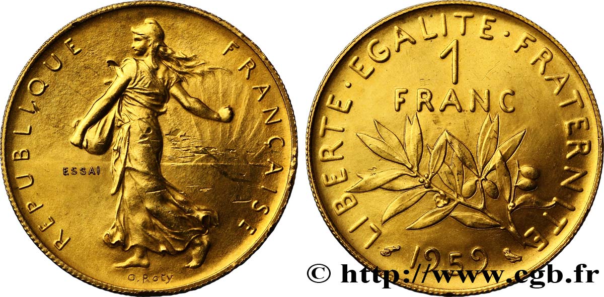 Essai en or de 1 franc Semeuse, nickel 1959  F.226/3 var. SPL63 