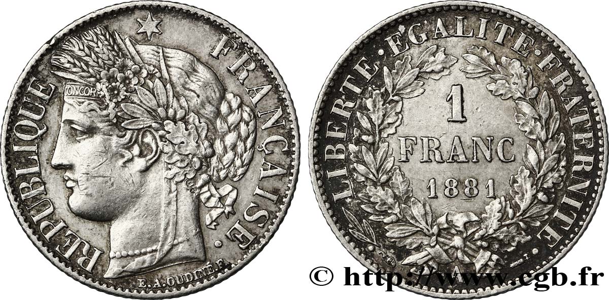 1 franc Cérès, Troisième République 1881 Paris F.216/8 MBC52 