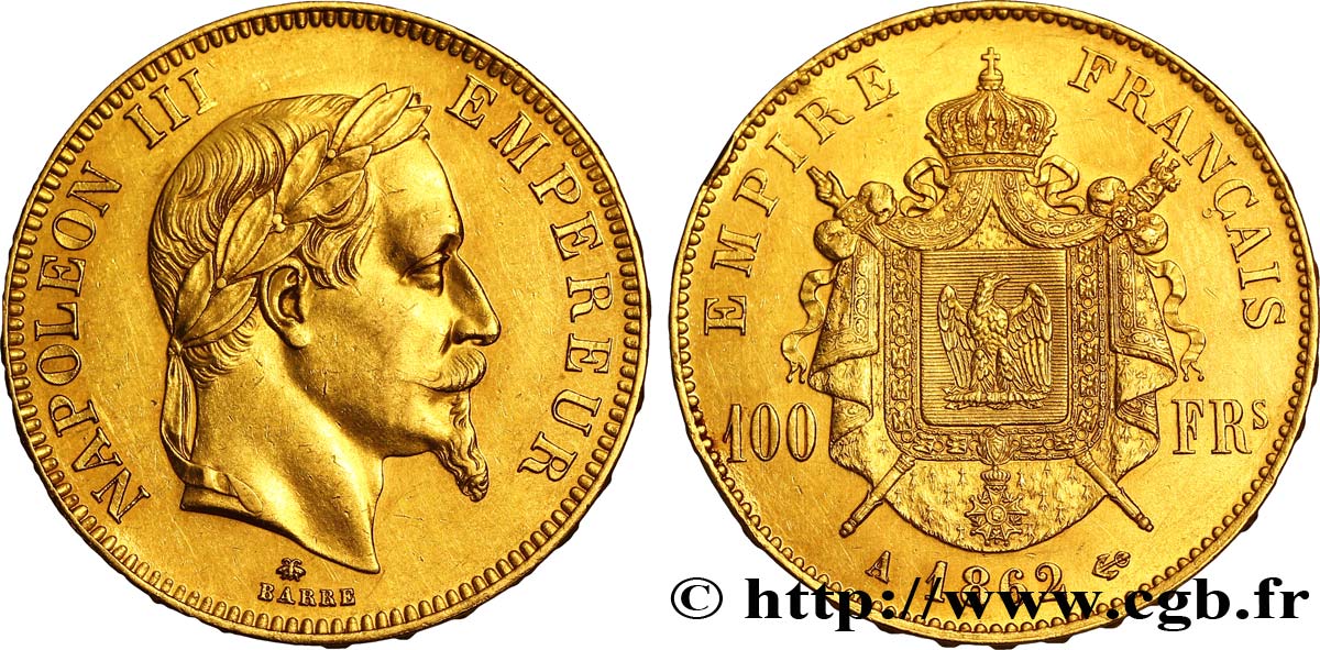 100 francs or Napoléon III, tête laurée 1862 Paris F.551/1 TTB50 