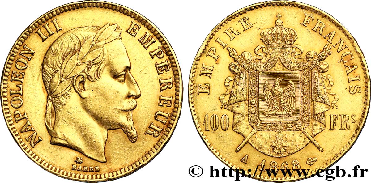 100 francs or Napoléon III, tête laurée 1868 Paris F.551/10 TTB48 