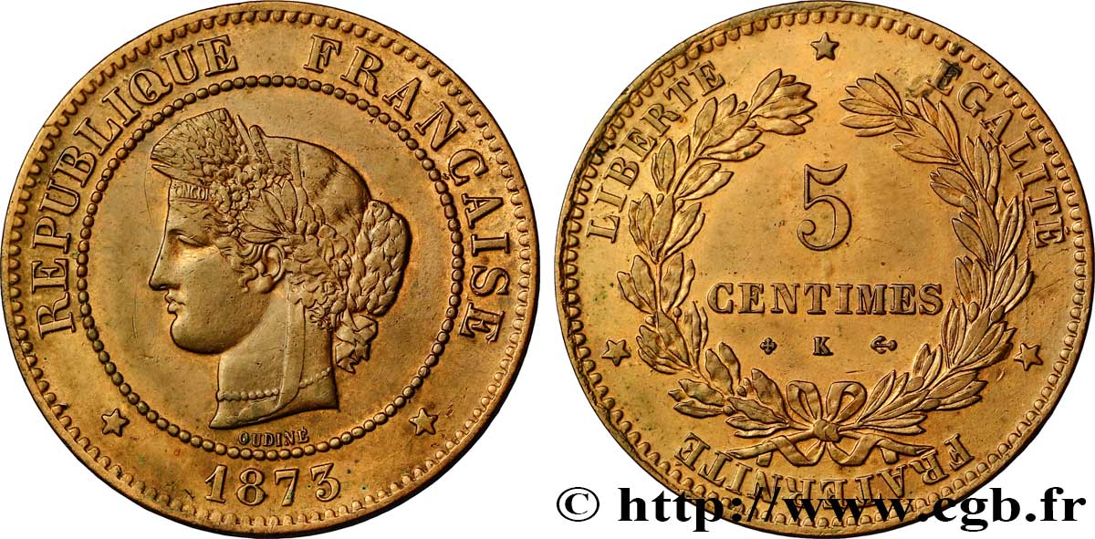5 centimes Cérès 1873 Bordeaux F.118/8 TTB52 