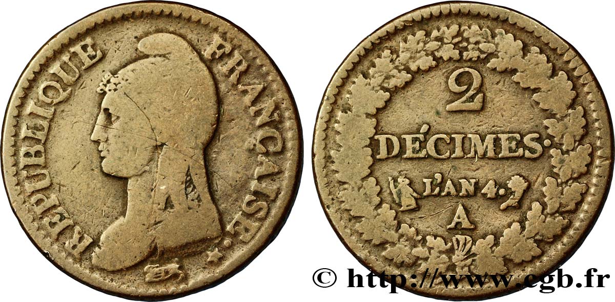 2 décimes Dupré 1796 Paris F.145/1 TB15 