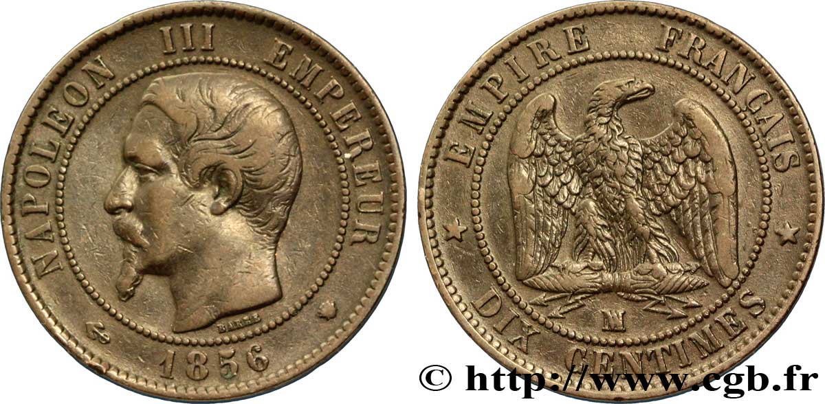 Dix centimes Napoléon III, tête nue 1856 Marseille F.133/39 TTB40 