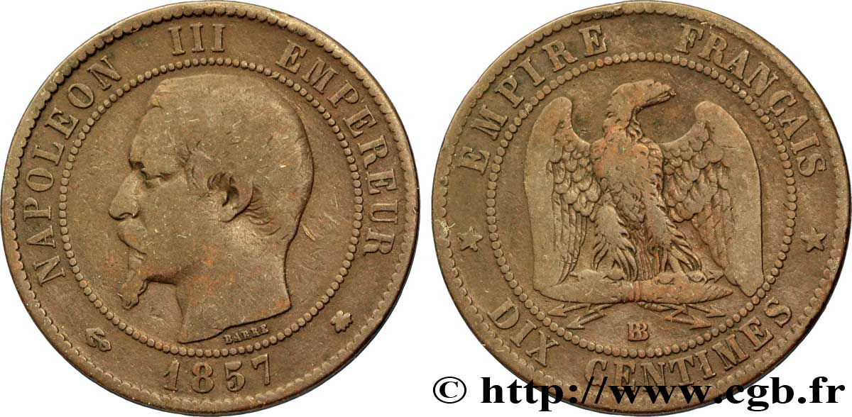 Dix centimes Napoléon III, tête nue 1857 Strasbourg F.133/43 MB20 