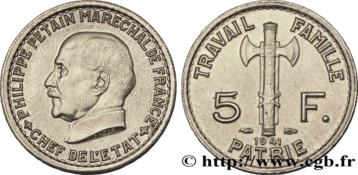 5 francs Pétain 1941  F.338/2 SS50 