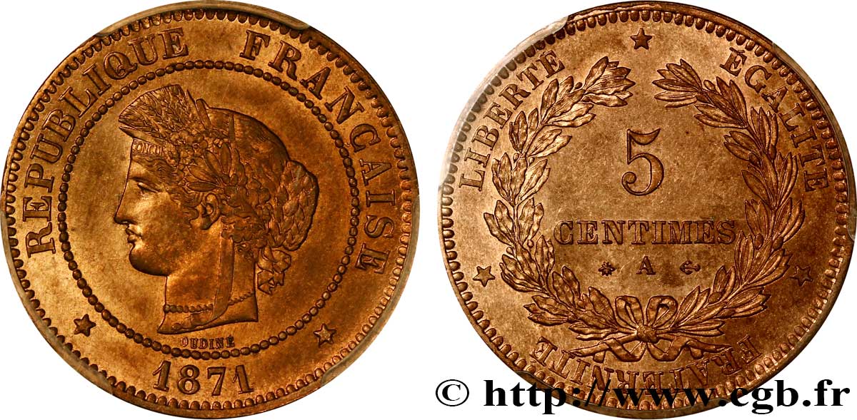 5 centimes Cérès 1871  Paris F.118/2 SPL63 