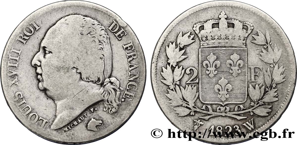 2 francs Louis XVIII 1823 Lille F.257/50 S20 