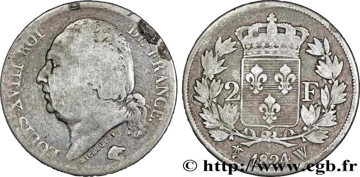 2 francs Louis XVIII 1824 Lille F.257/62 VG10 