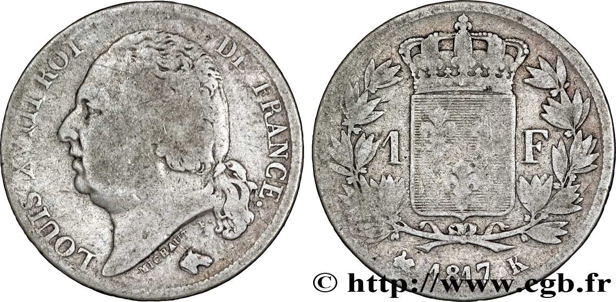 1 franc Louis XVIII 1817 Bordeaux F.206/13 SGE12 