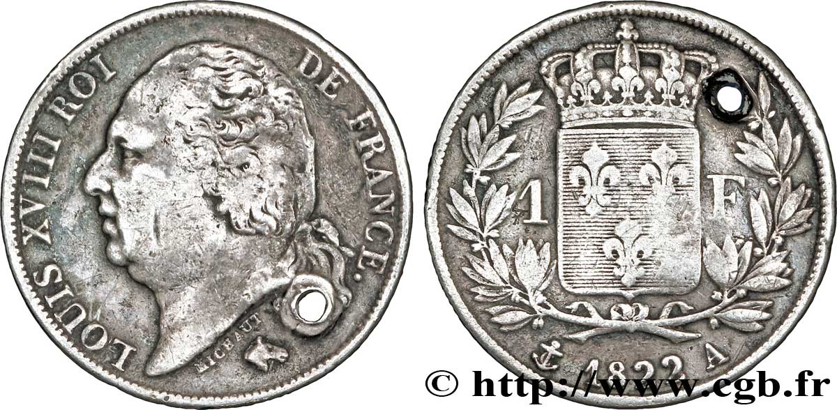 1 franc Louis XVIII 1822 Paris F.206/40 BC+ 
