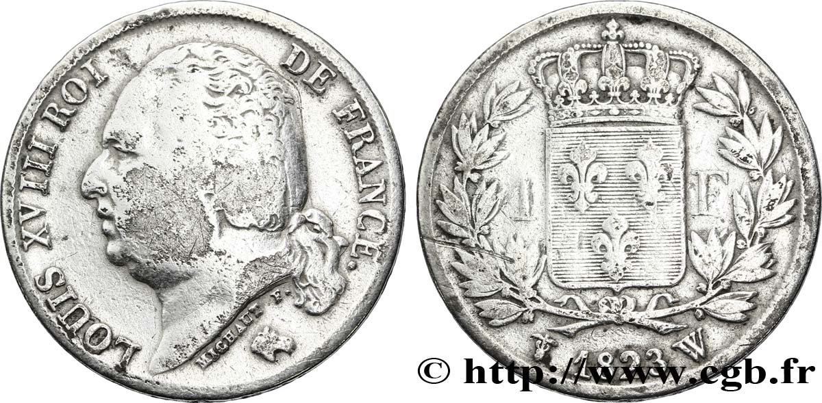 1 franc Louis XVIII 1823 Lille F.206/54 TB20 