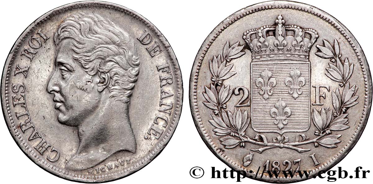 2 francs Charles X 1827 Limoges F.258/29 MBC+ 