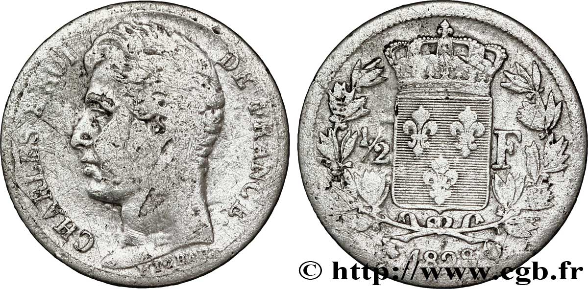 1/2 franc Charles X 1828 Perpignan F.180/34 B10 