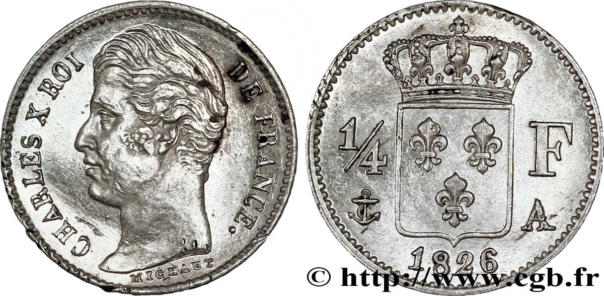 1/4 franc Charles X 1826 Paris F.164/2 MS 