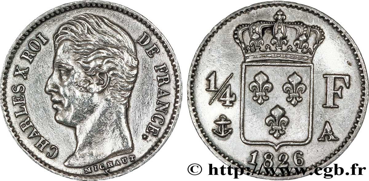 1/4 franc Charles X 1826 Paris F.164/2 SPL+ 
