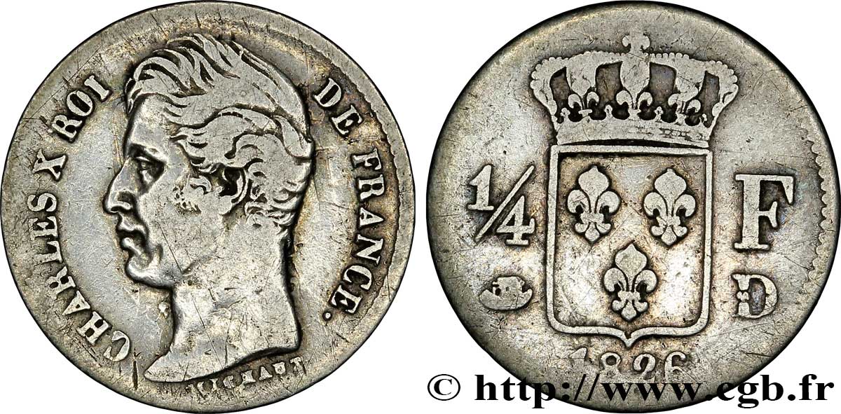 1/4 franc Charles X 1826 Lyon F.164/4 TB20 