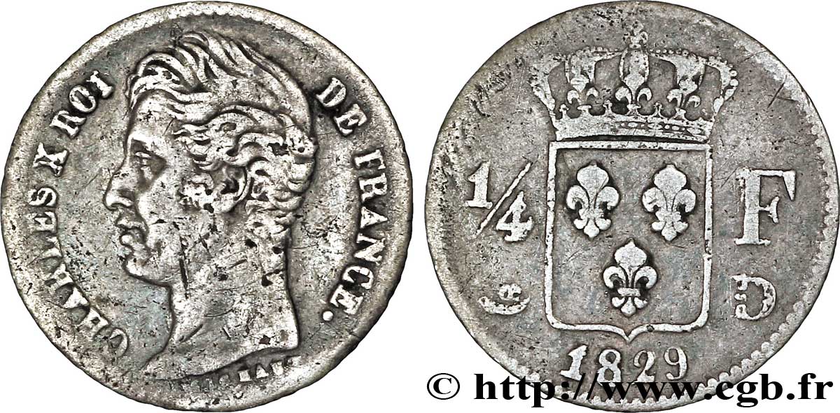 1/4 franc Charles X 1829 Lyon F.164/32 TB25 