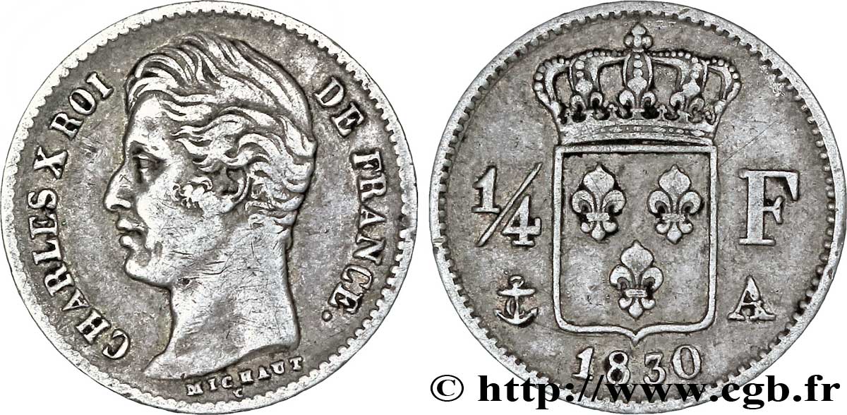 1/4 franc Charles X 1830 Paris F.164/39 TTB48 