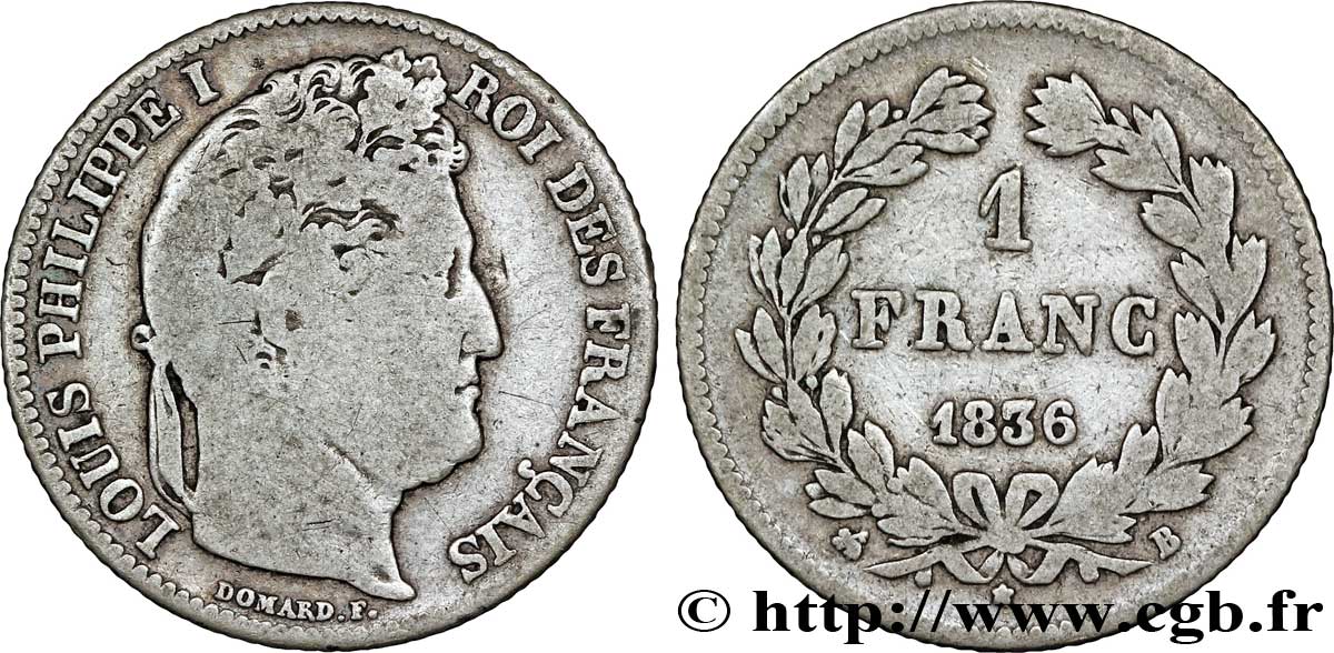 1 franc Louis-Philippe, couronne de chêne 1836 Rouen F.210/51 B10 
